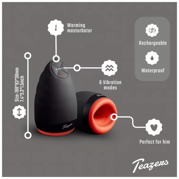 Teazers - masturbador boca artificial con función de calentamiento (rojo)
