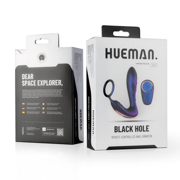 Hueman Black Hole - vibrador anal con control remoto y anillo para pene - lila