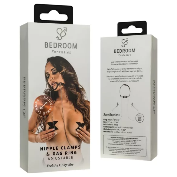 Bedroom Fantasies - mordaza con pinzas para pezones - metal negro plateado