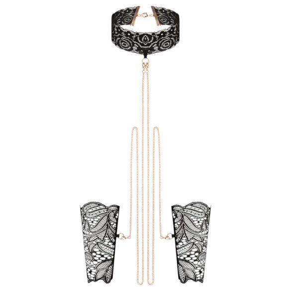 Rosy Gold - set de collar y esposas de muñeca - negro