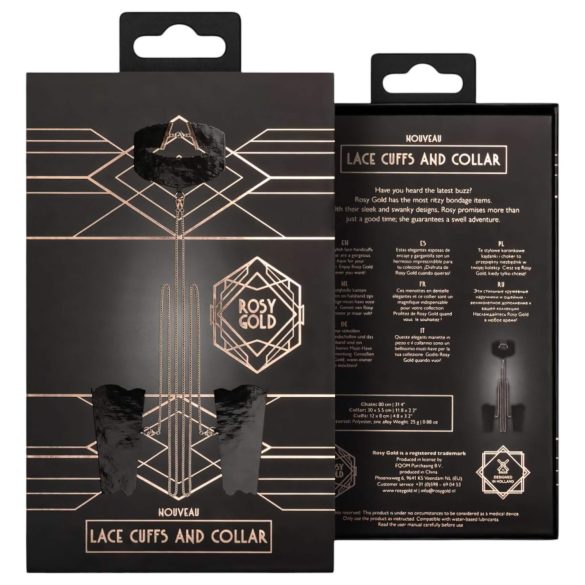 Rosy Gold - set de collar y esposas de muñeca - negro