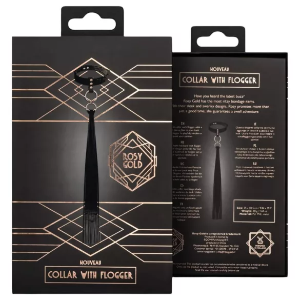 Rosy Gold - collar y pala de azotes - cuero negro