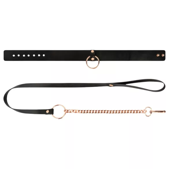 Rosy Gold - collar y correa BDSM - metal negro y oro rosa