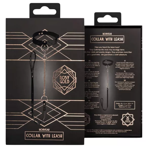 Rosy Gold - collar y correa BDSM - metal negro y oro rosa