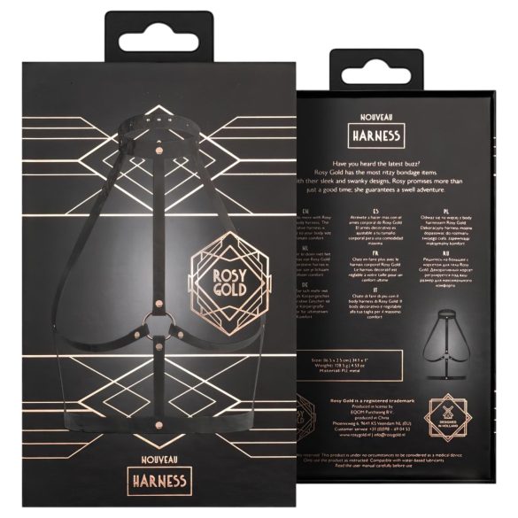 Rosy Gold - arnés corporal sexy - polipiel negra y oro rosa