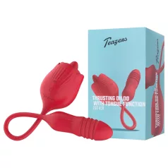   Teazers Rose: vibrador tipo empujador con estimulador de clítoris con lengüeta (rojo)