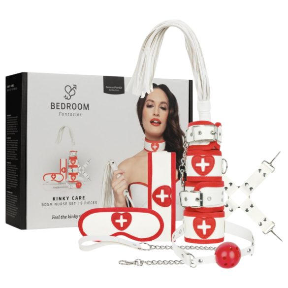 Fantasías del Dormitorio - Conjunto de Enfermera, 8 Piezas (Rojo-Blanco)