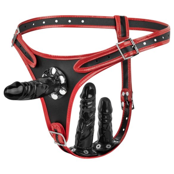 Easytoys - Arnés ajustable con triple dildo (negro)