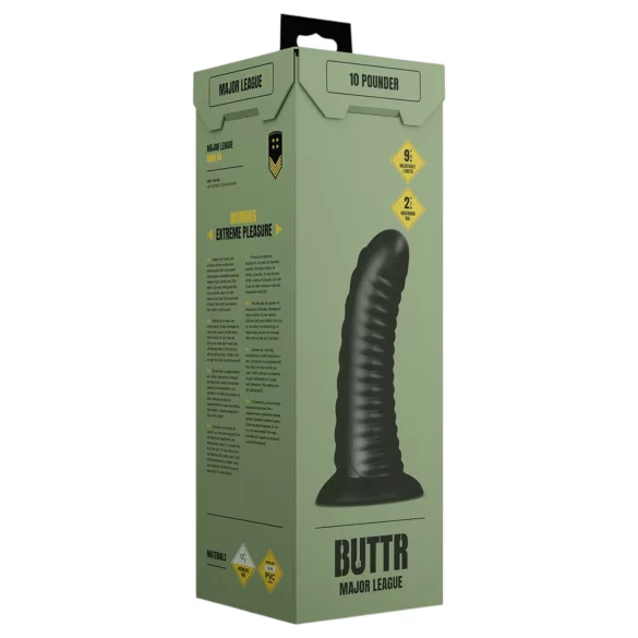 BUTTR Double Ribbed - plug anal gigante acanalado (negro) - 26 cm