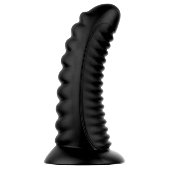 BUTTR Double Ribbed - plug anal gigante acanalado (negro) - 26 cm