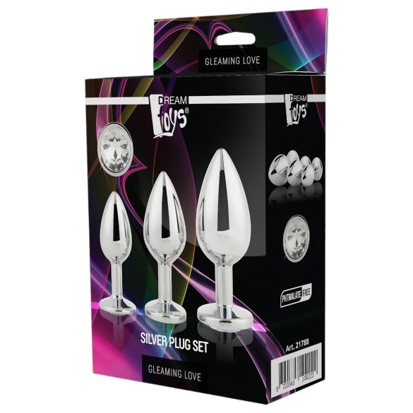 Gleaming Love - plug anal de metal - set 3 piezas - color plateado
