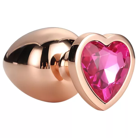 Gleaming Love - plug anal de aluminio con piedra corazón - color oro rosa