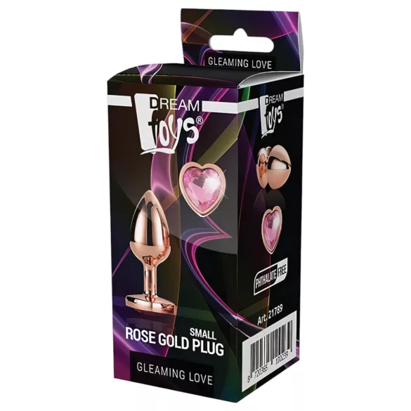 Gleaming Love - plug anal de aluminio con piedra corazón - color oro rosa