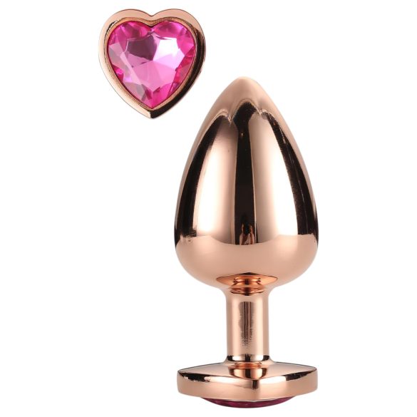 Amor Brillante - plug de aluminio con piedra corazón - M (oro rosa)