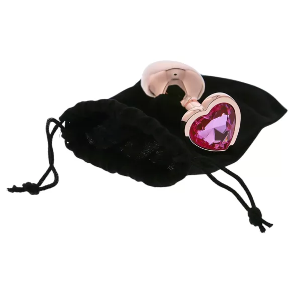 Gleaming Love - plug anal aluminio corazón piedra - mediano - color oro rosa