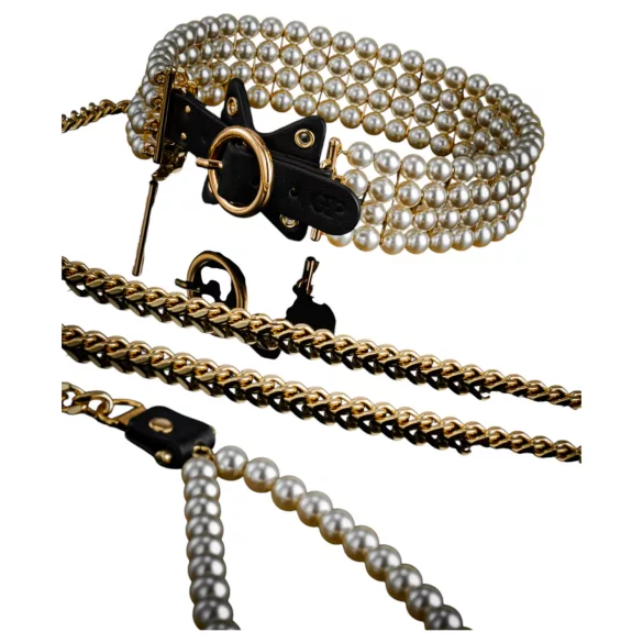 Allure - collar con correa y perlas - negro