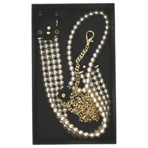 Allure - collar con correa y perlas - negro