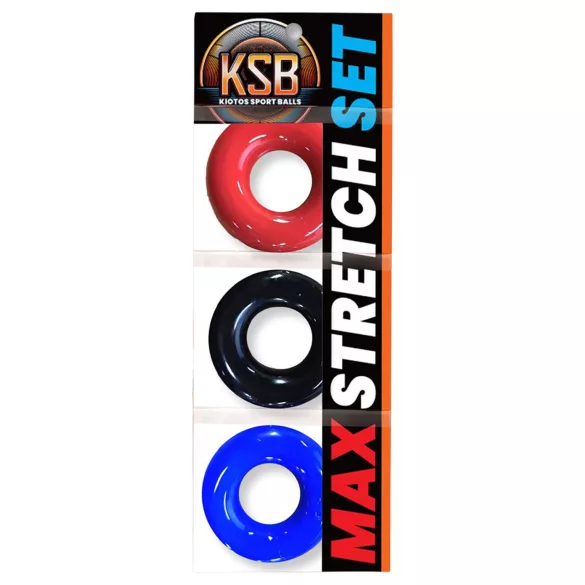 Kiotos Max-Stretch - juego de anillos para pene extensibles (negro/rojo/azul)