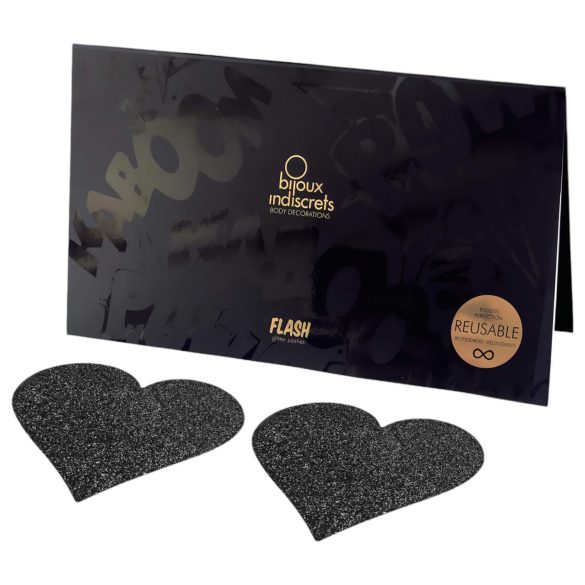 Bijoux Indiscrets Flash - Pegatinas en forma de corazón para pezones (negras)