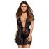 Obsessive Alluria - bata de encaje y tanga (negro) - L/XL