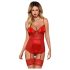 Obsessive Lovica - conjunto de liguero con encaje y tanga (rojo)