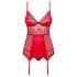 Obsessive Lovica - conjunto de liguero con encaje y tanga (rojo)