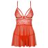 Obsessive 838-BAB-3 - picante babydoll de encaje y tanga (rojo) - L/XL