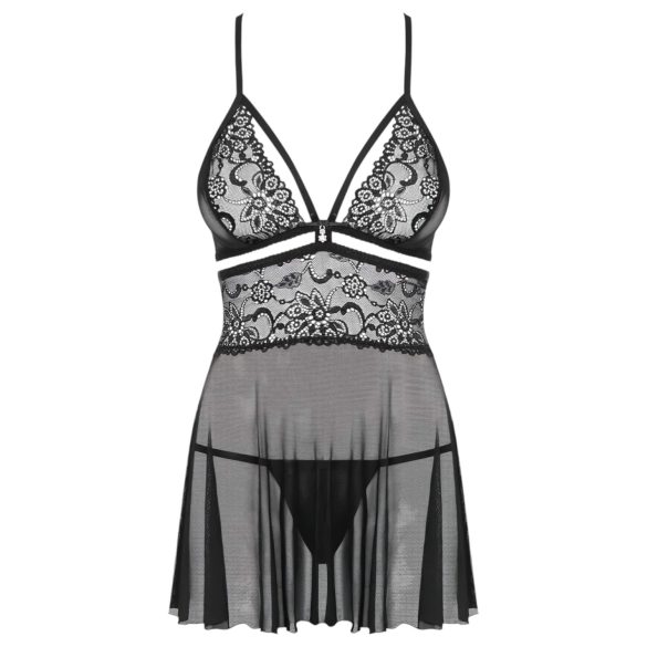 Obsessive 838-BAB-1 - babydoll transparente de encaje (negro) - L/XL