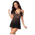 Obsessive 838-BAB-1 - babydoll transparente de encaje (negro) - 2XL/3XL