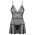 Obsessive 838-BAB-1 - Conjunto de babydoll transparente y de encaje (negro) - XXL