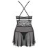 Obsessive 838-BAB-1 - Conjunto de babydoll transparente y de encaje (negro) - XXL