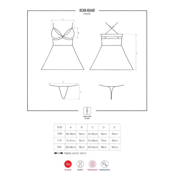 Obsessive - babydoll de encaje transparente - negro - set - 2XL/3XL