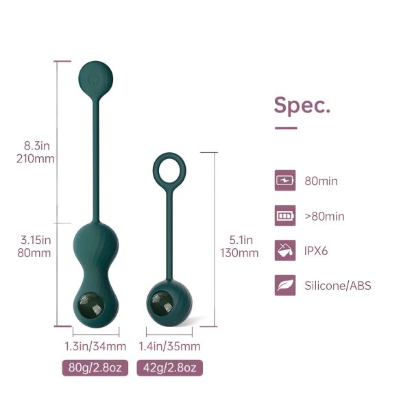 Magic Motion Crystal Duo - bolas kegel inteligentes - silicona verde